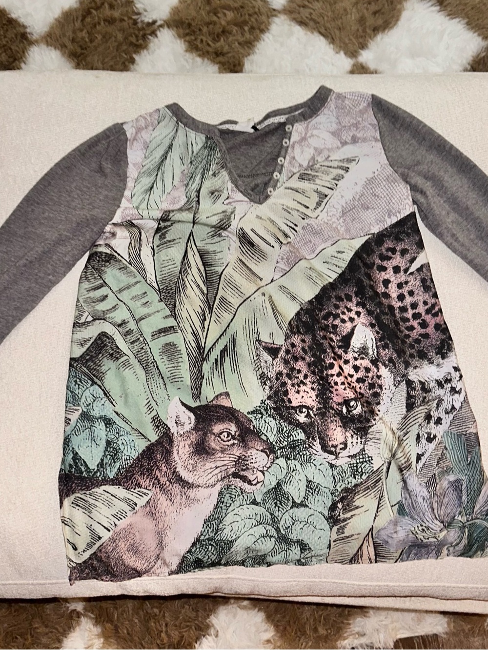 Akemi + Kin Gray Jungle Print Long Sleeve Top